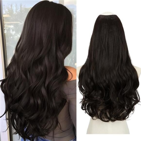 Synthetic Hair Extensions Full Head Clip in Black Brown